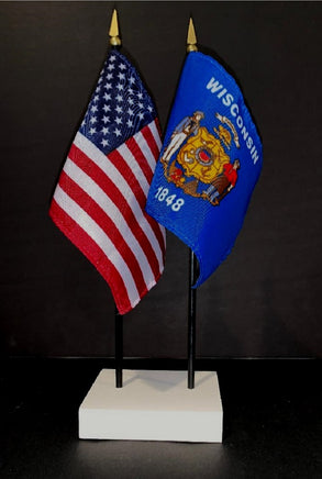 Wisconsin and US Flag Desk Set
