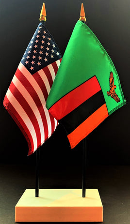 Zambia and US Flag Desk Set